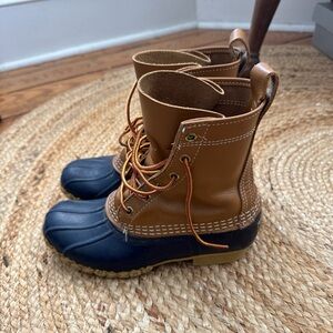 Women’s Brown and navy LL Bean Duck Boots